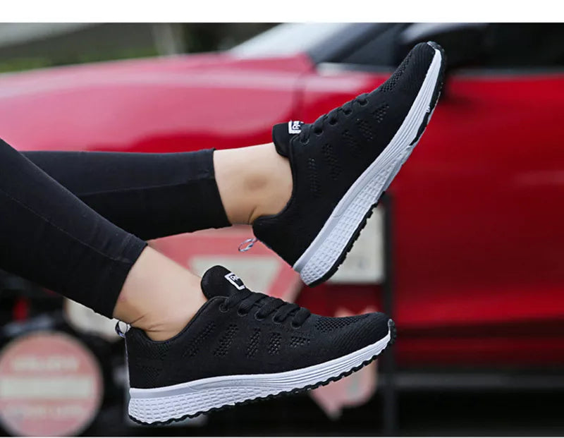 Women Casual Fashion Breathable Walking Mesh Flat Shoes