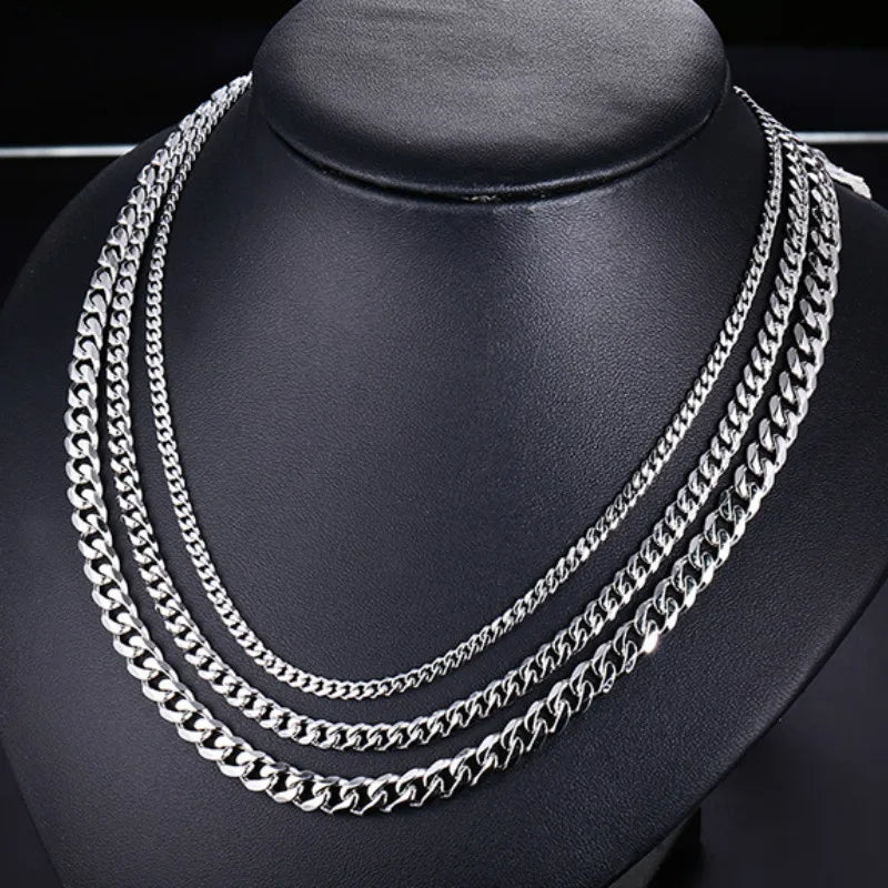 3MM, 5MM, 7MM Cuban Link Chain, Stainless Steel Necklace, Waterproof 18 K Gold Plated Men & Women Jewelry