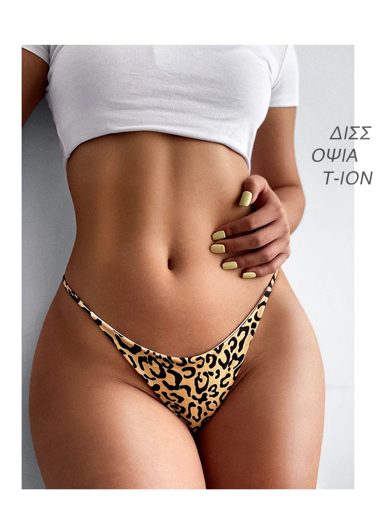 Cotton G String Leopard Low Waist, T-back Bikini