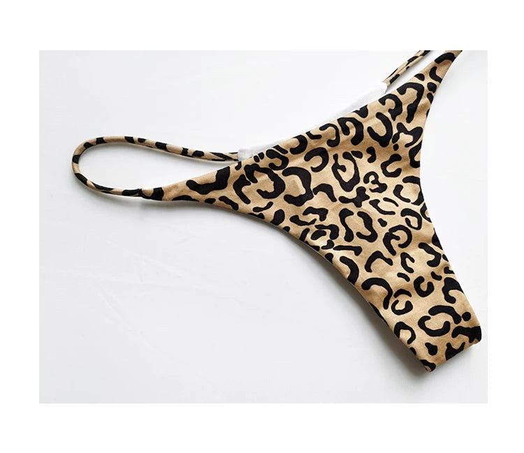 Cotton G String Leopard Low Waist, T-back Bikini