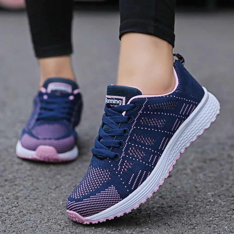 Women Casual Fashion Breathable Walking Mesh Flat Shoes