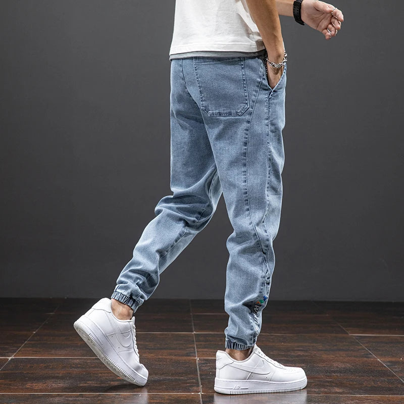 Spring & Summer Black Blue Cargo men Jeans
Streetwear Denim, Jogger Pants, Male Baggy Harem Jean