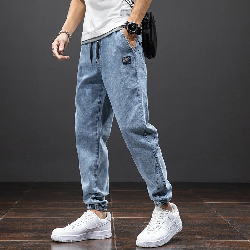 Spring & Summer Black Blue Cargo men Jeans
Streetwear Denim, Jogger Pants, Male Baggy Harem Jean