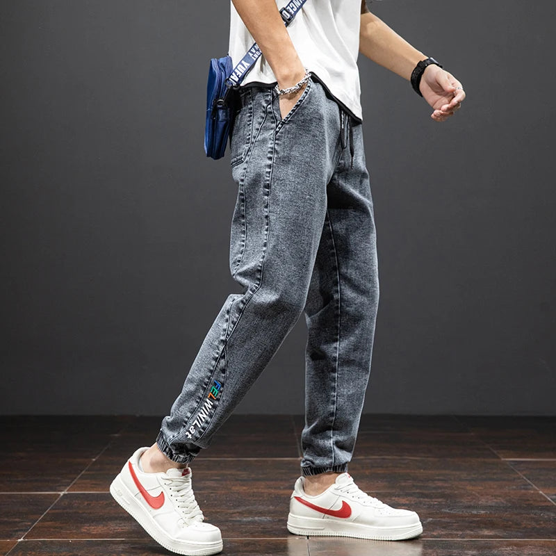 Spring & Summer Black Blue Cargo men Jeans
Streetwear Denim, Jogger Pants, Male Baggy Harem Jean