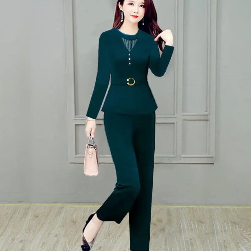 Women Pants 2-Piece Set, Spring & Summer Suit 
Lady Shirt Tops+ Wide leg Pants