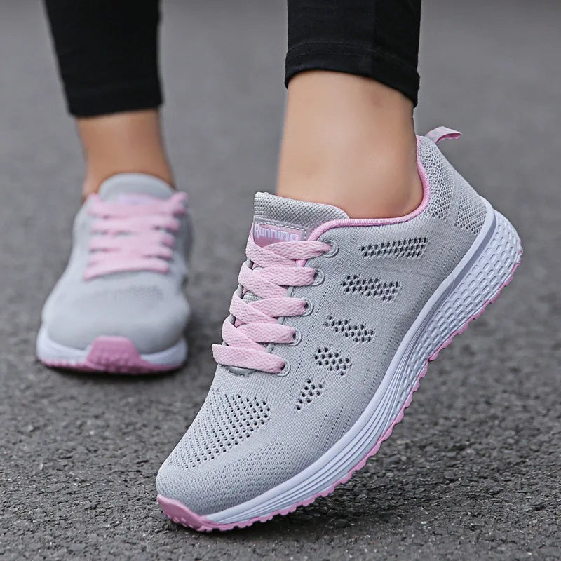 Women Casual Fashion Breathable Walking Mesh Flat Shoes