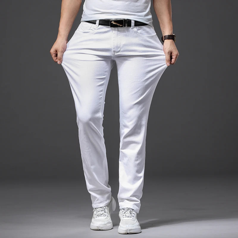 four seasons comfortable white denim men jeans