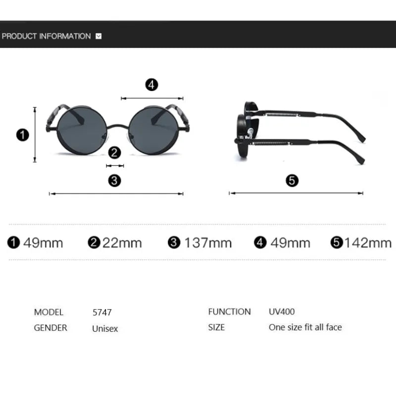 Metal Steampunk Sunglasses for Men & Women
 Round Glasses, Vintage High Quality