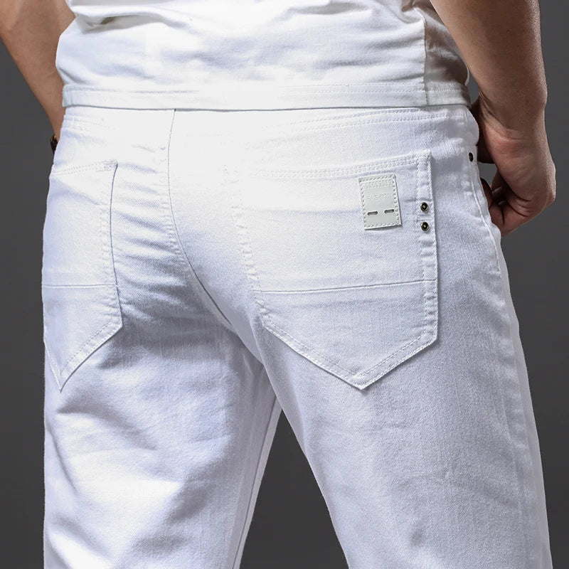 four seasons comfortable white denim men jeans