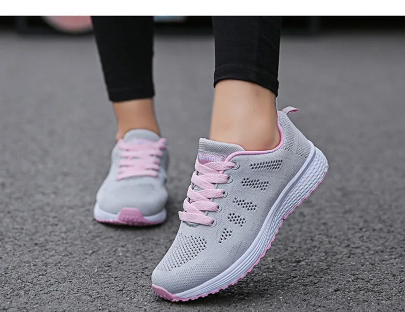 Women Casual Fashion Breathable Walking Mesh Flat Shoes