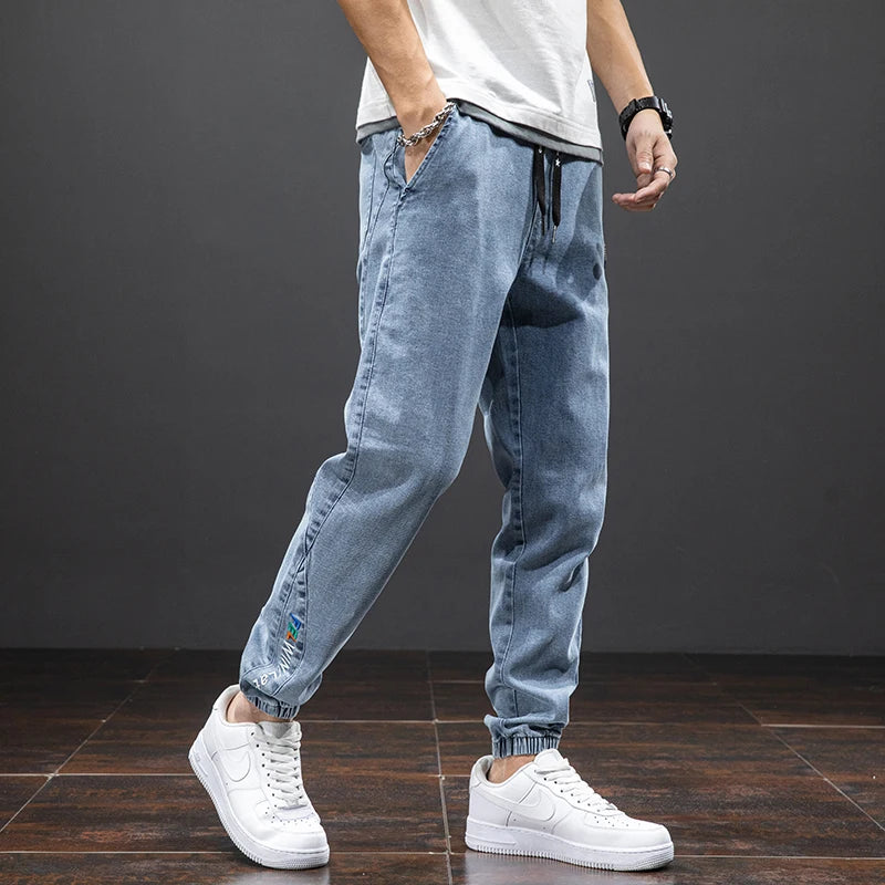 Spring & Summer Black Blue Cargo men Jeans
Streetwear Denim, Jogger Pants, Male Baggy Harem Jean