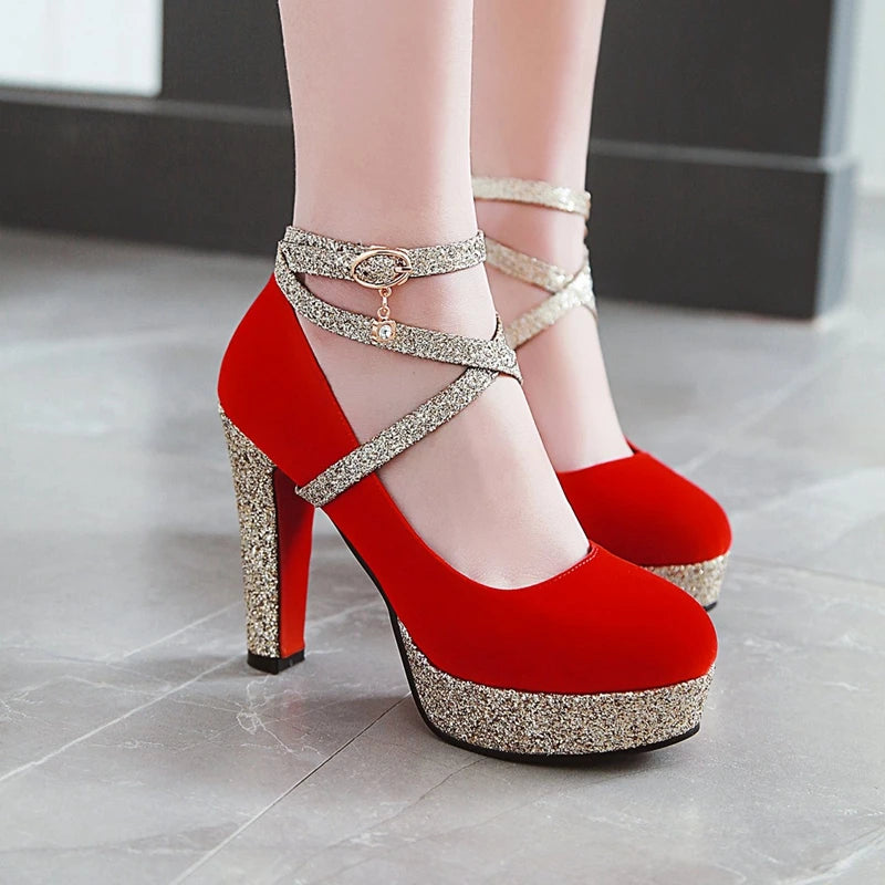 women high heels suede pumps platform gladiator