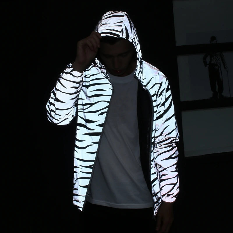 Leopard zebra reflective Hooded Windbreaker Jacket