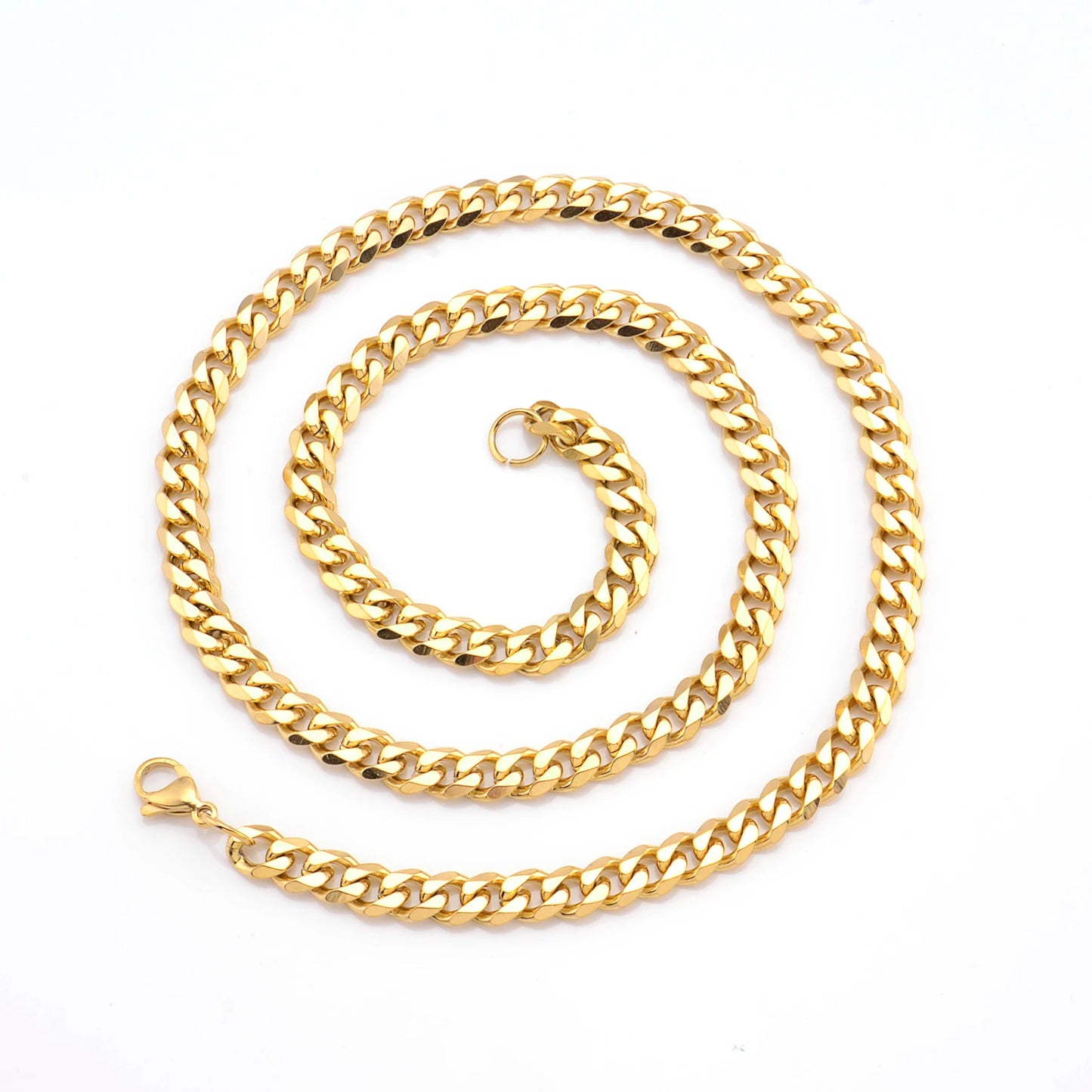 3MM, 5MM, 7MM Cuban Link Chain, Stainless Steel Necklace, Waterproof 18 K Gold Plated Men & Women Jewelry