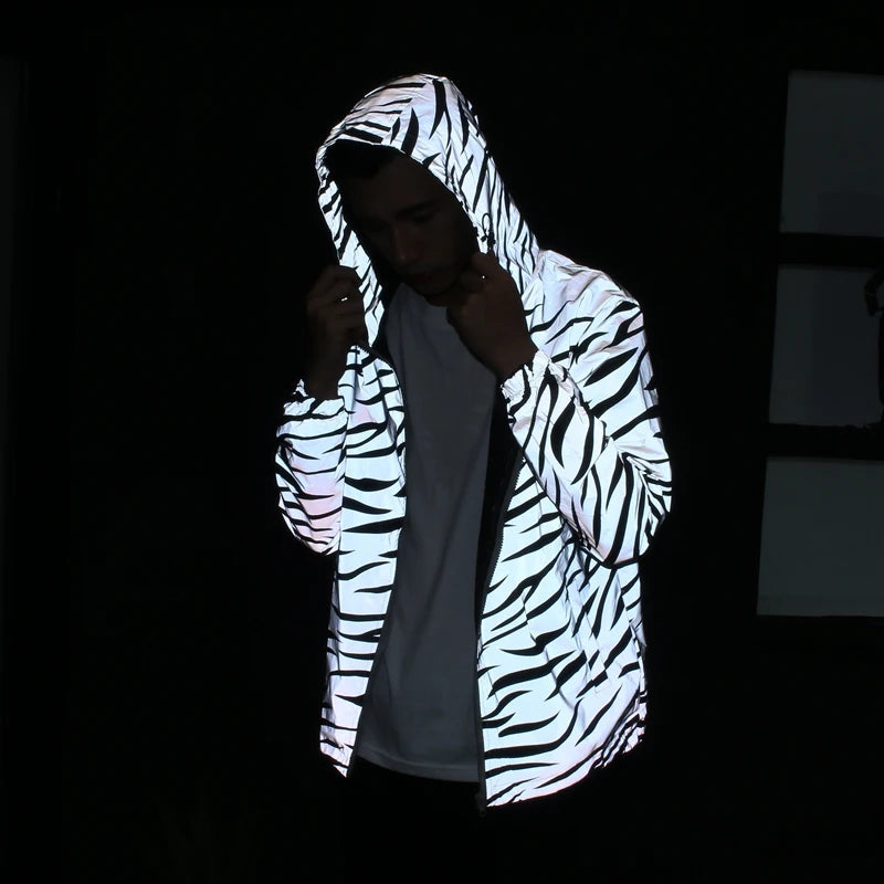 Leopard zebra reflective Hooded Windbreaker Jacket