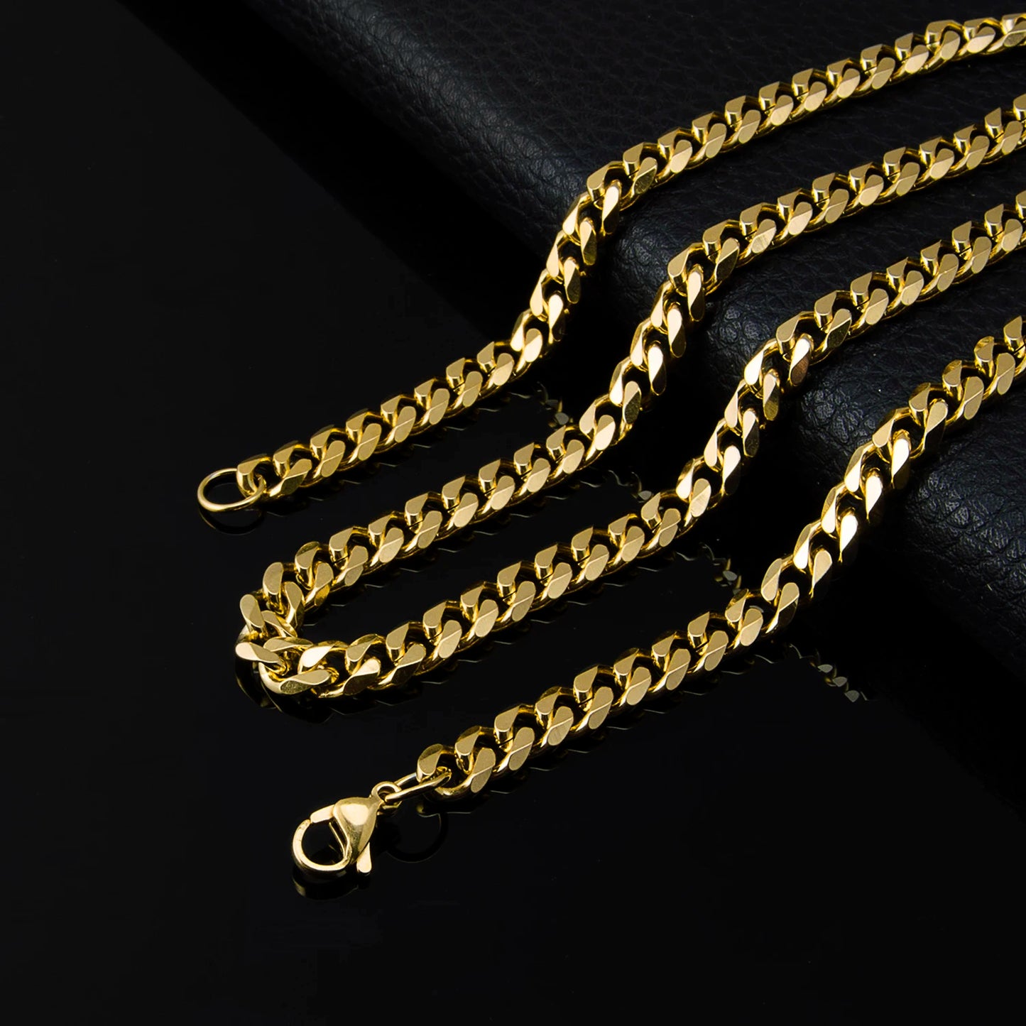 3MM, 5MM, 7MM Cuban Link Chain, Stainless Steel Necklace, Waterproof 18 K Gold Plated Men & Women Jewelry