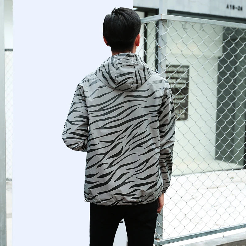 Leopard zebra reflective Hooded Windbreaker Jacket