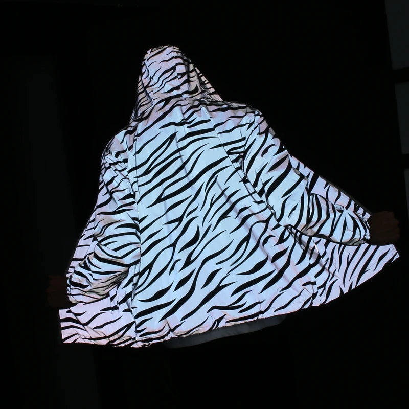 Leopard zebra reflective Hooded Windbreaker Jacket