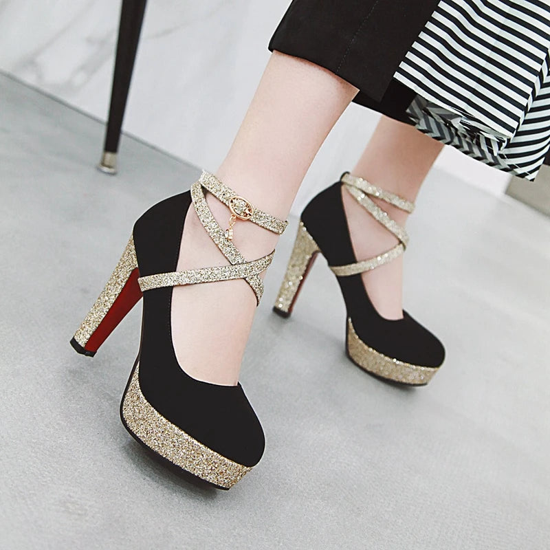 women high heels suede pumps platform gladiator