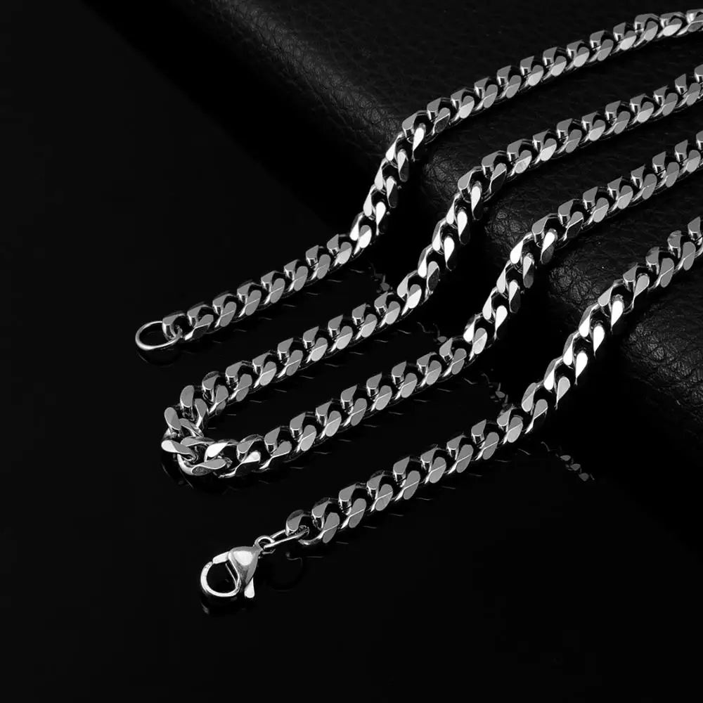 3MM, 5MM, 7MM Cuban Link Chain, Stainless Steel Necklace, Waterproof 18 K Gold Plated Men & Women Jewelry