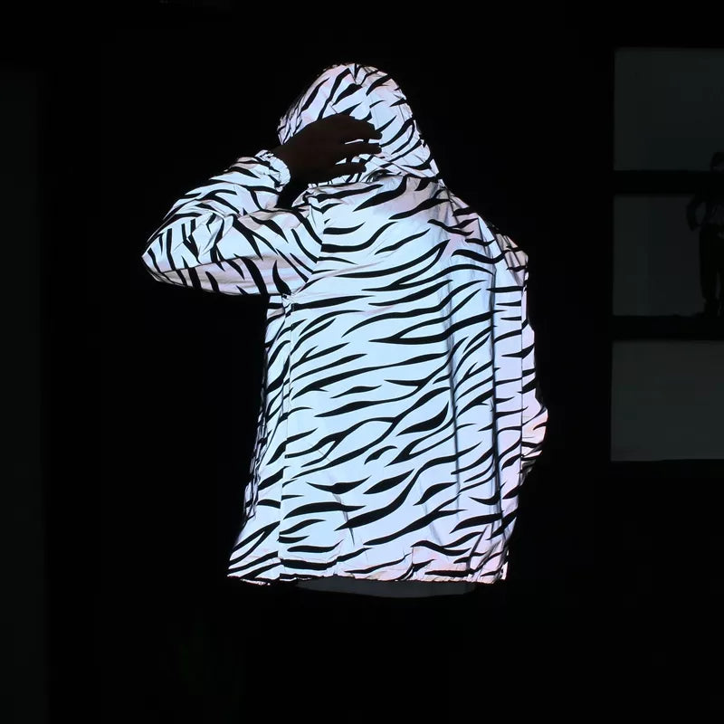 Leopard zebra reflective Hooded Windbreaker Jacket