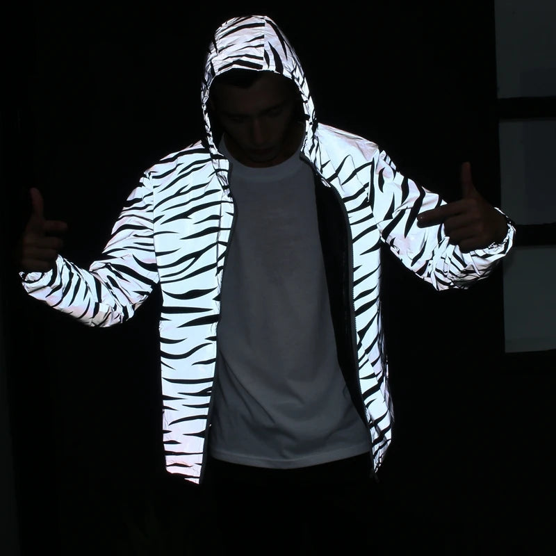 Leopard zebra reflective Hooded Windbreaker Jacket