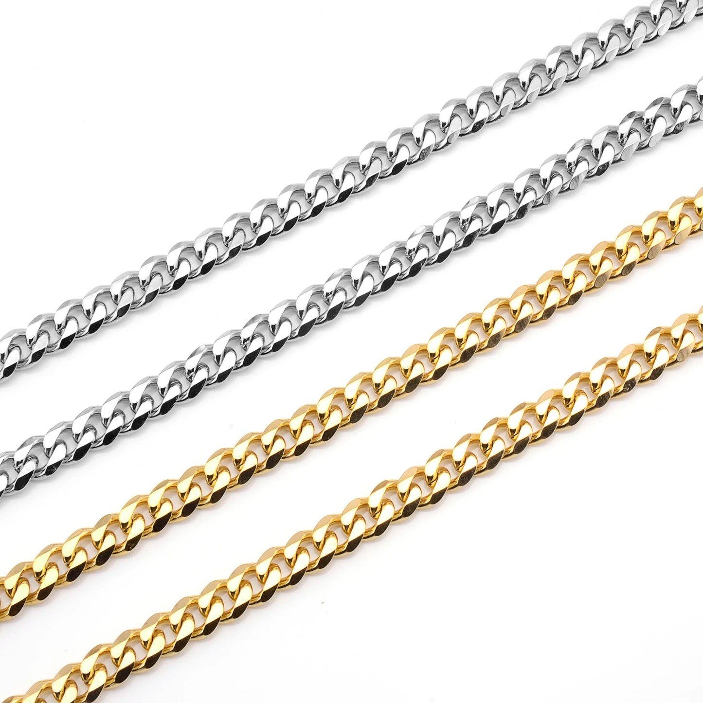 3MM, 5MM, 7MM Cuban Link Chain, Stainless Steel Necklace, Waterproof 18 K Gold Plated Men & Women Jewelry