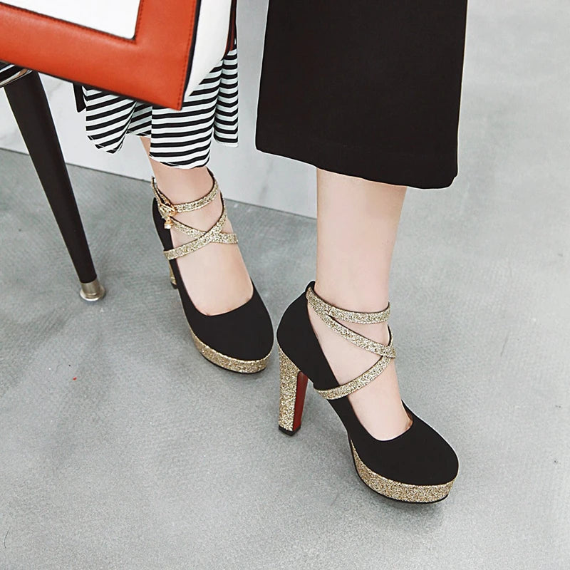 women high heels suede pumps platform gladiator