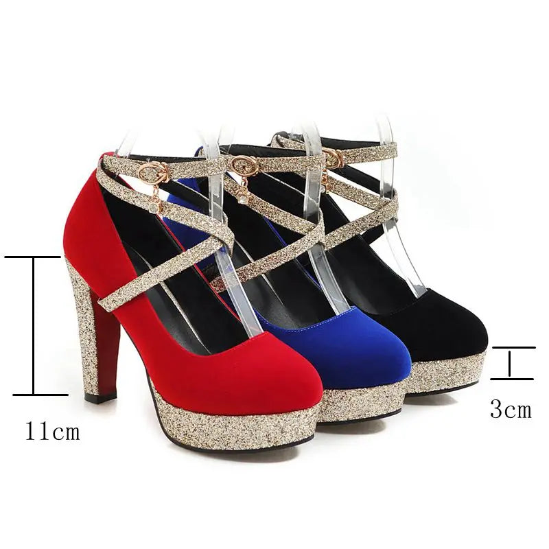 women high heels suede pumps platform gladiator