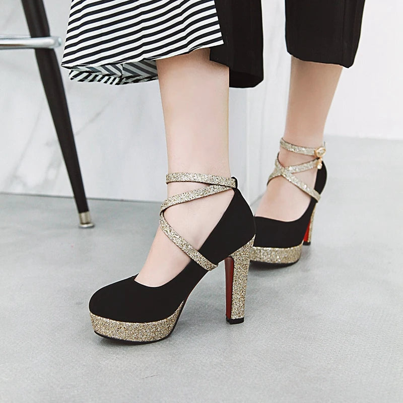 women high heels suede pumps platform gladiator