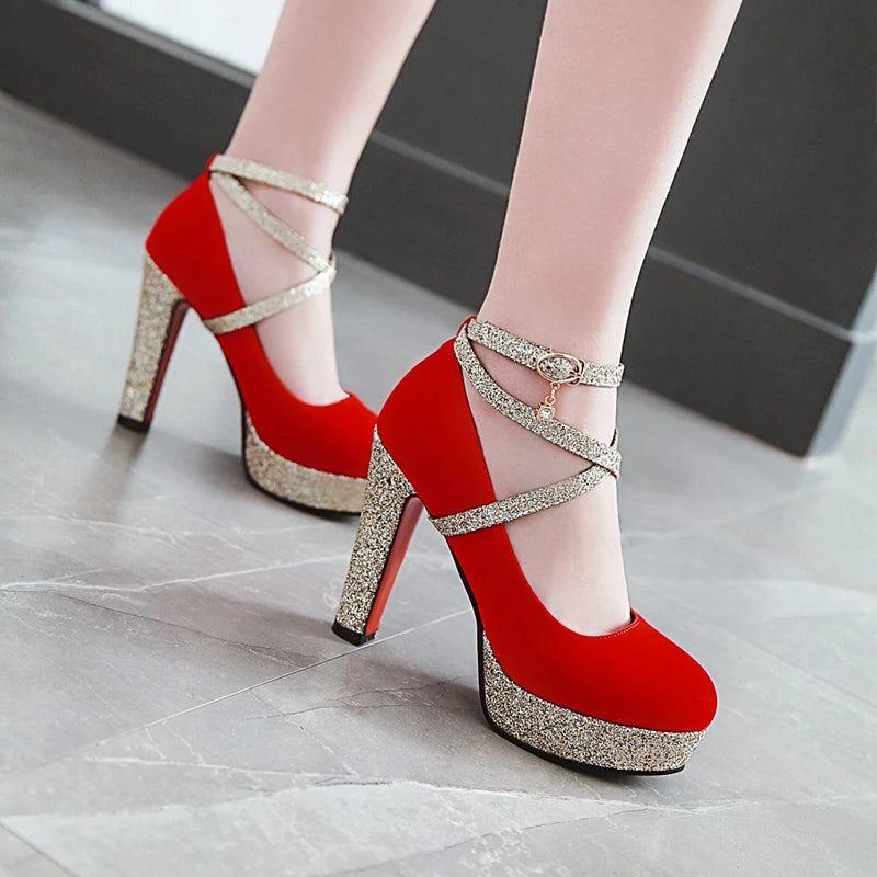 women high heels suede pumps platform gladiator