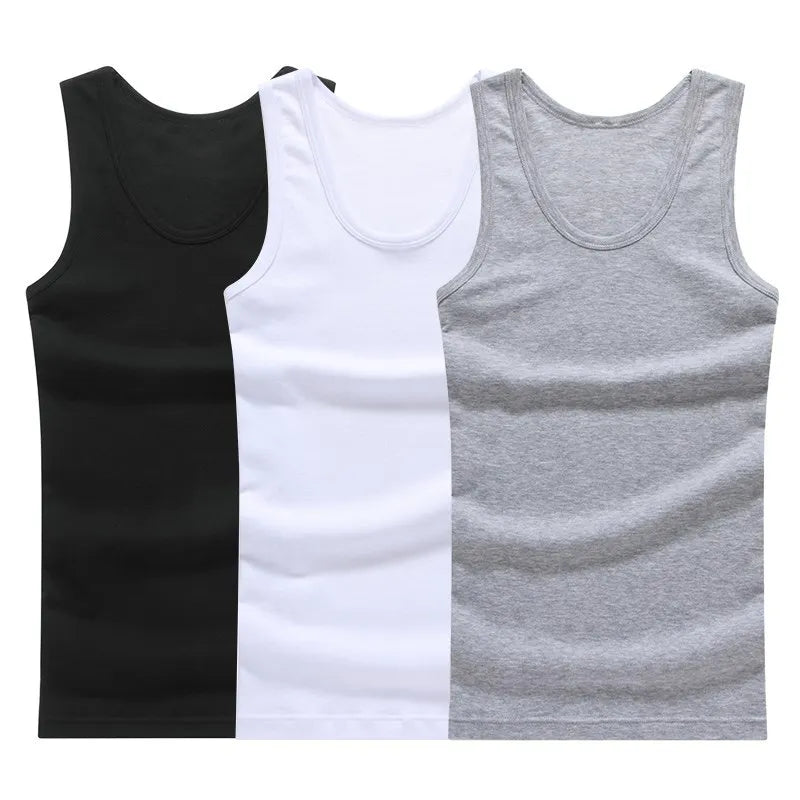 Hot Sale  3pcs 100% Cotton Men Sleeveless Tank Top 
Solid Muscle Vest Undershirts O-neck Tops