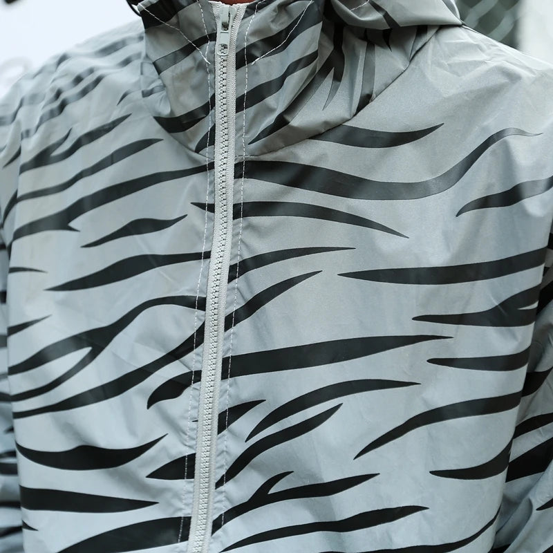 Leopard zebra reflective Hooded Windbreaker Jacket