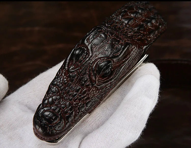 Luxury Leather Designer Men Belt, Crocodile Skin 
Belt Genuine Leather Alligator Strap of Crocodile Head Belt