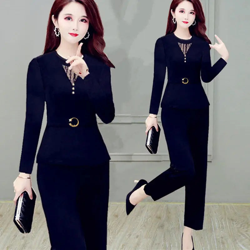 Women Pants 2-Piece Set, Spring & Summer Suit 
Lady Shirt Tops+ Wide leg Pants