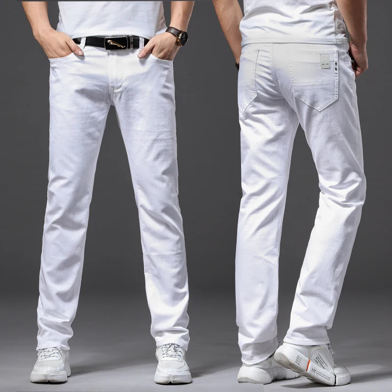 four seasons comfortable white denim men jeans