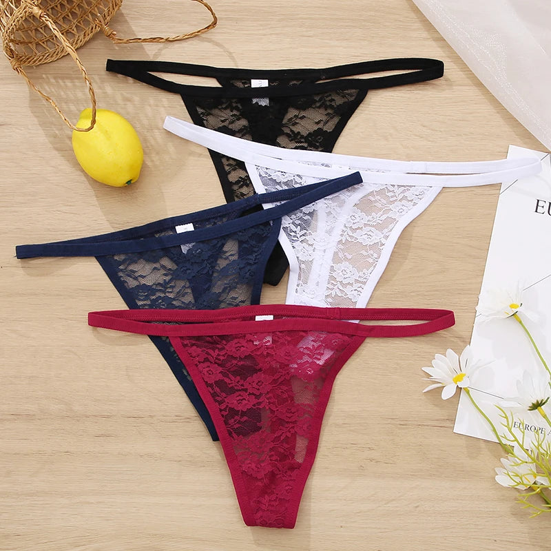 4 PCS Set Sexy G String, Lace Thongs, Hollow Out, Low Waist Underpants