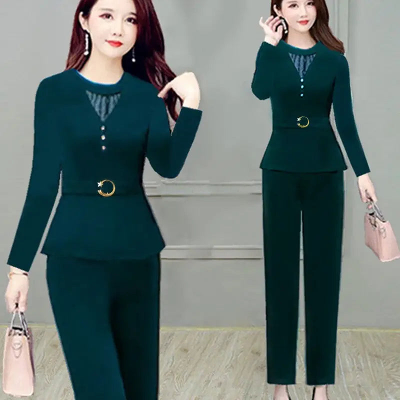 Women Pants 2-Piece Set, Spring & Summer Suit 
Lady Shirt Tops+ Wide leg Pants