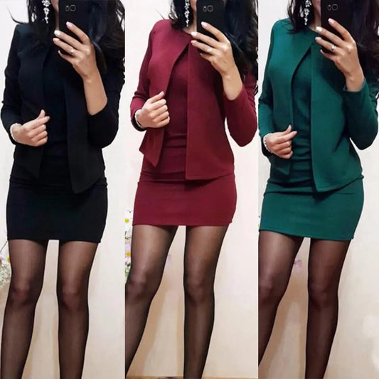 2 Piece Set Women Suits, Office Lady Formal Dress 
Business Wear for Women, Long Blazer Jacket Sheath Dress q Piece Set