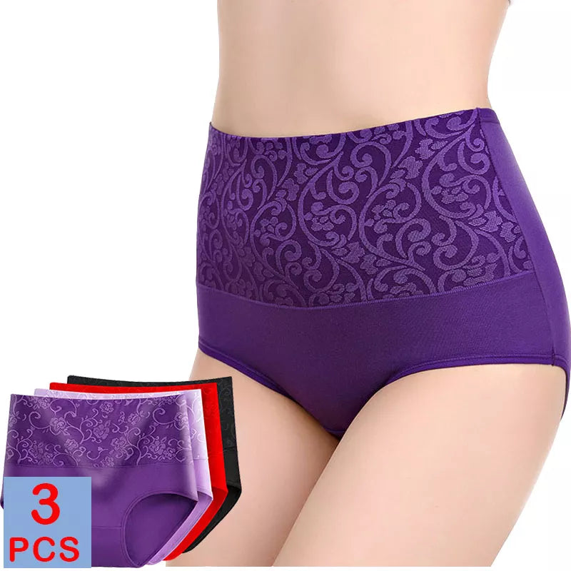 3 Pcs Cotton Plus Size Underwear with High Waist 
Abdominal Briefs Girl Postpartum Recovery Panties