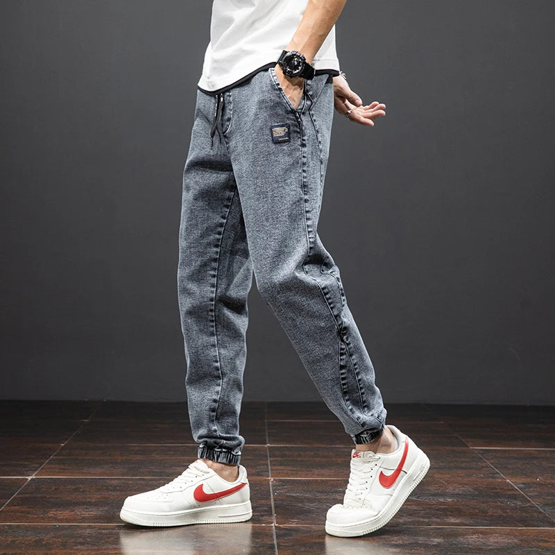 Spring & Summer Black Blue Cargo men Jeans
Streetwear Denim, Jogger Pants, Male Baggy Harem Jean