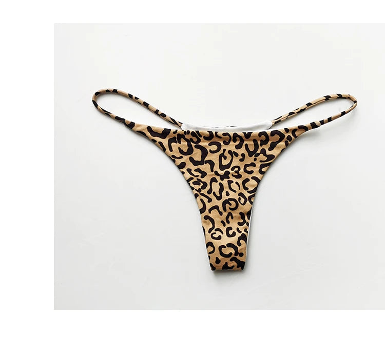 Cotton G String Leopard Low Waist, T-back Bikini