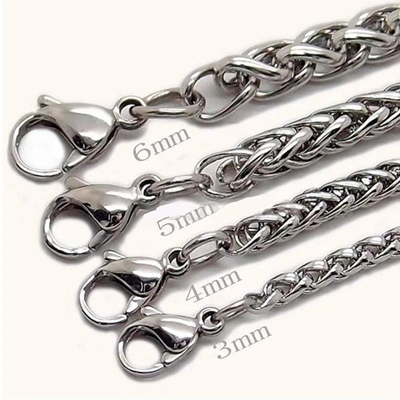 3MM-8MM STAINLESS STEEL TWIST CHAIN NECKLACE FOR MEN  
Neck Jewelry male Accessories, Thick LONG CHAINS