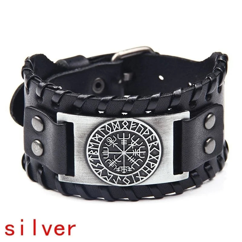 New Retro Wide Leather Pirate Compass Bracelet for Men 
Bracelet, Celtic Viking Jewelry