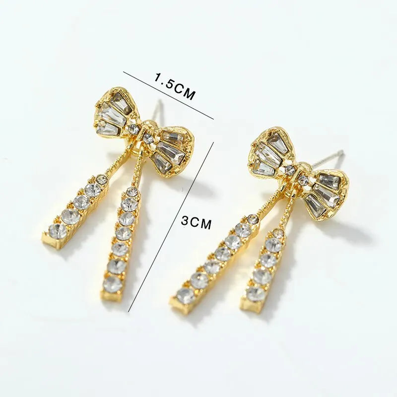 Gold-Color Shiny Bow Dangle Earrings