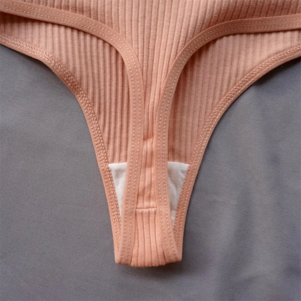 3 Pcs Seamless, Ribbed Cotton Underwear