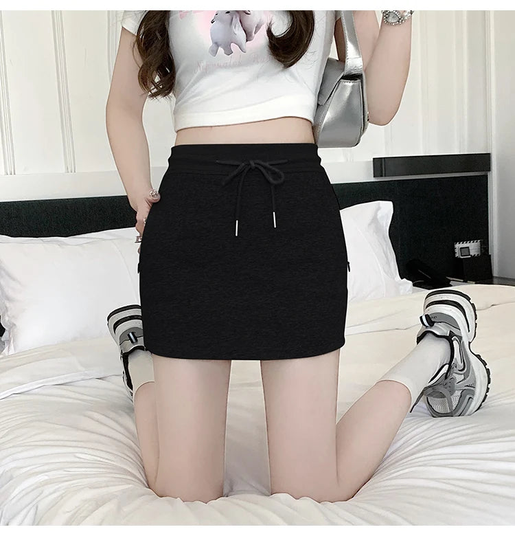 Drawstring Mini Skirt with High Waist