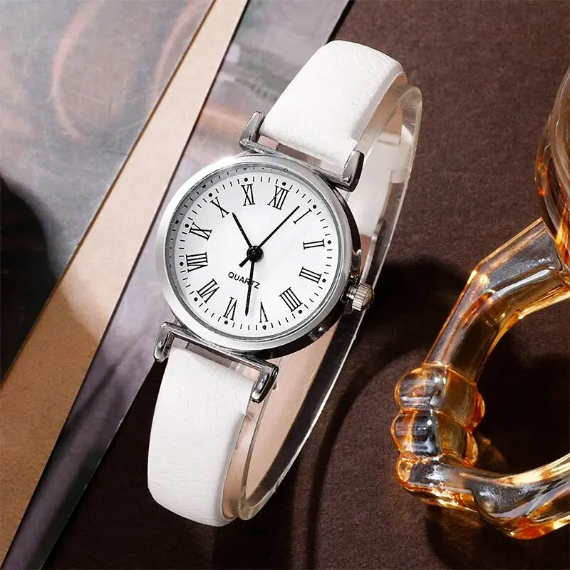 Round Dial Classic Ladies Watches 
 Simple Clock with Jewelry Set