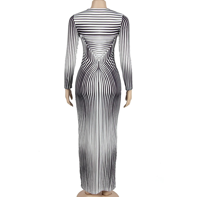 Stripe Printing Elegant Dresses