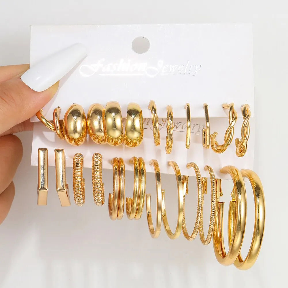 12 Pcs Of C Alloy Earrings, Metal geometrical Style